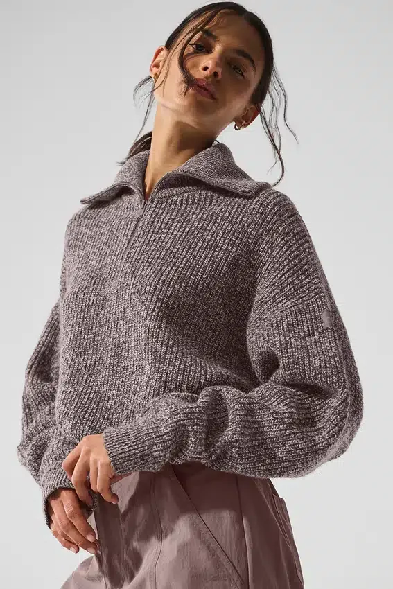Maglione melange Pullover con zip a 1/4 - Melange fungo