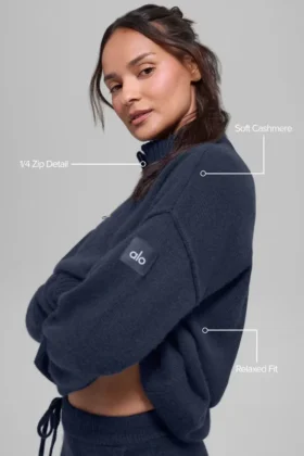Maglione New Class con zip a 1/4 in lana e cashmere – Blu navy