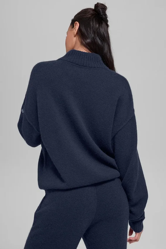 Maglione New Class con zip a 1/4 in lana e cashmere - Blu navy
