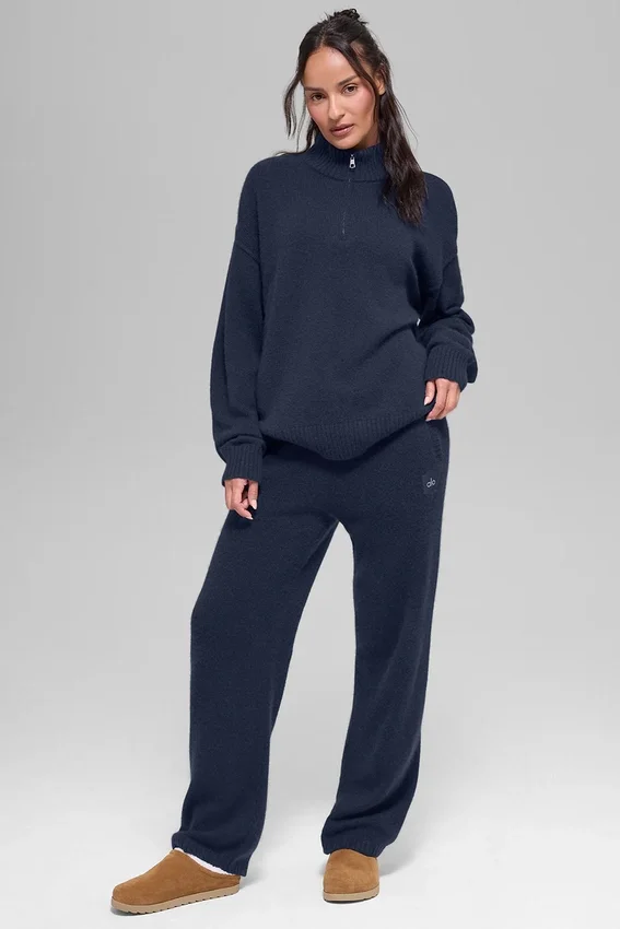 Maglione New Class con zip a 1/4 in lana e cashmere - Blu navy