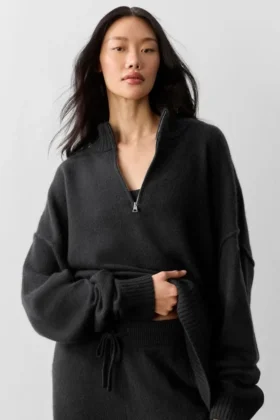 Maglione New Class in lana e cashmere con zip a 1/4 - Nero