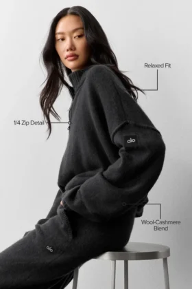 Maglione New Class in lana e cashmere con zip a 1/4 – Nero
