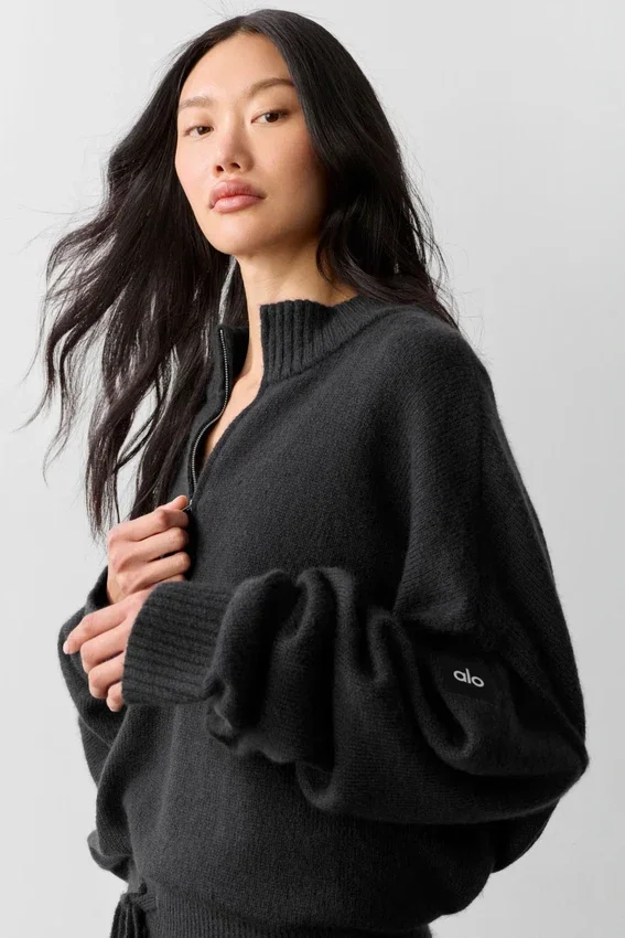 Maglione New Class in lana e cashmere con zip a 1/4 - Nero