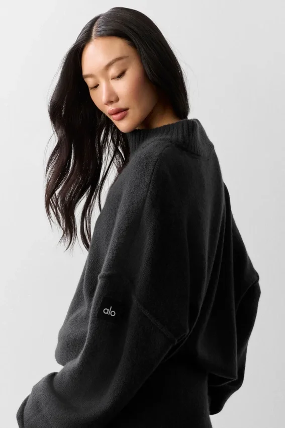 Maglione New Class in lana e cashmere con zip a 1/4 - Nero