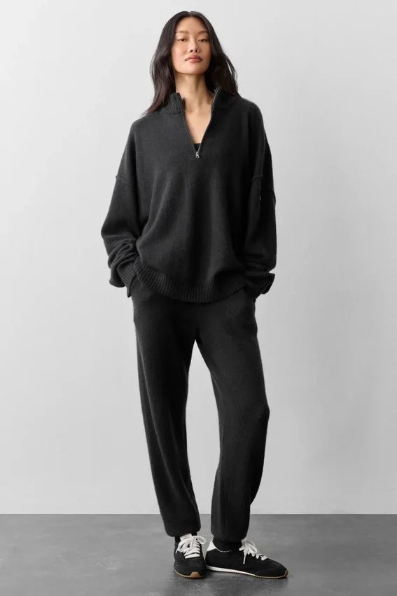 Maglione New Class in lana e cashmere con zip a 1/4 - Nero
