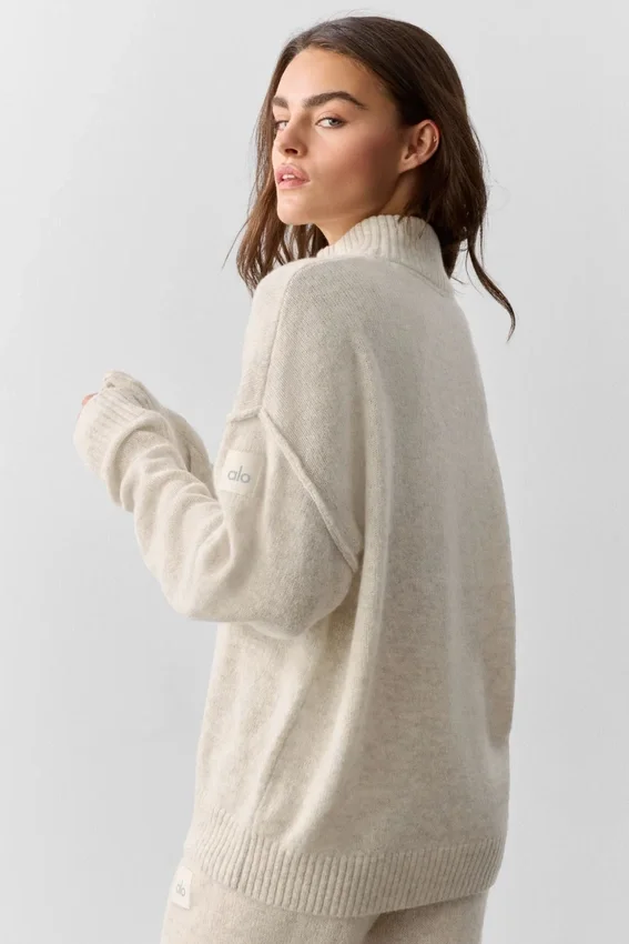 Maglione New Class in misto lana e cashmere con zip a 1/4 - Avena melange