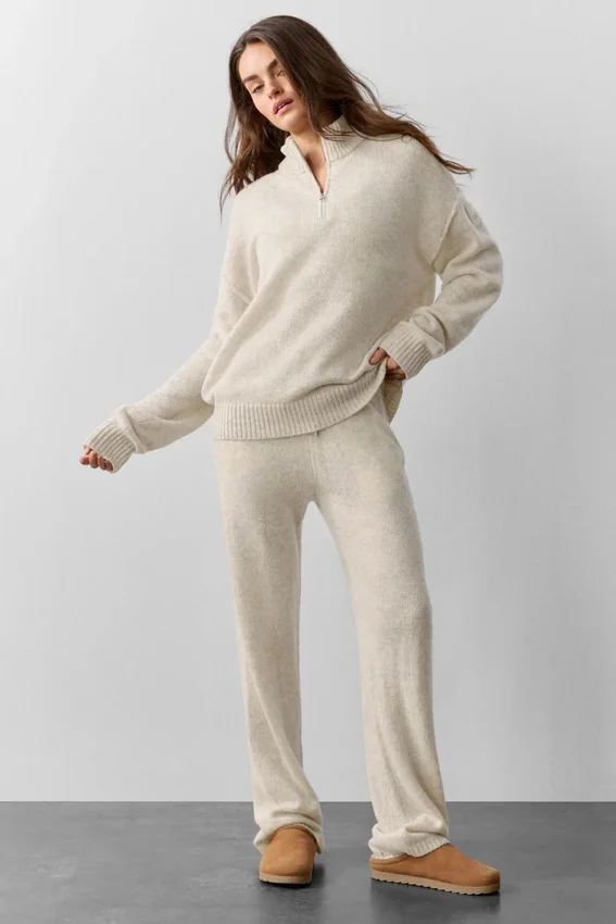 Maglione New Class in misto lana e cashmere con zip a 1/4 - Avena melange