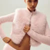 Maglione Northstar in cashmere con finta pelliccia e zip integrale - Rosa ghiacciato