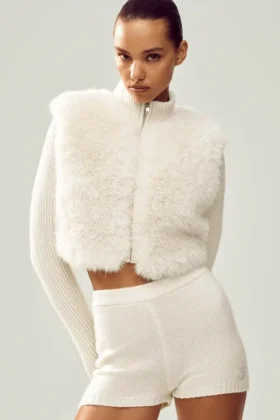 Maglione Northstar in cashmere con pelliccia sintetica e zip integrale - Avorio