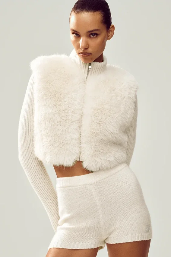 Maglione Northstar in cashmere con pelliccia sintetica e zip integrale - Avorio
