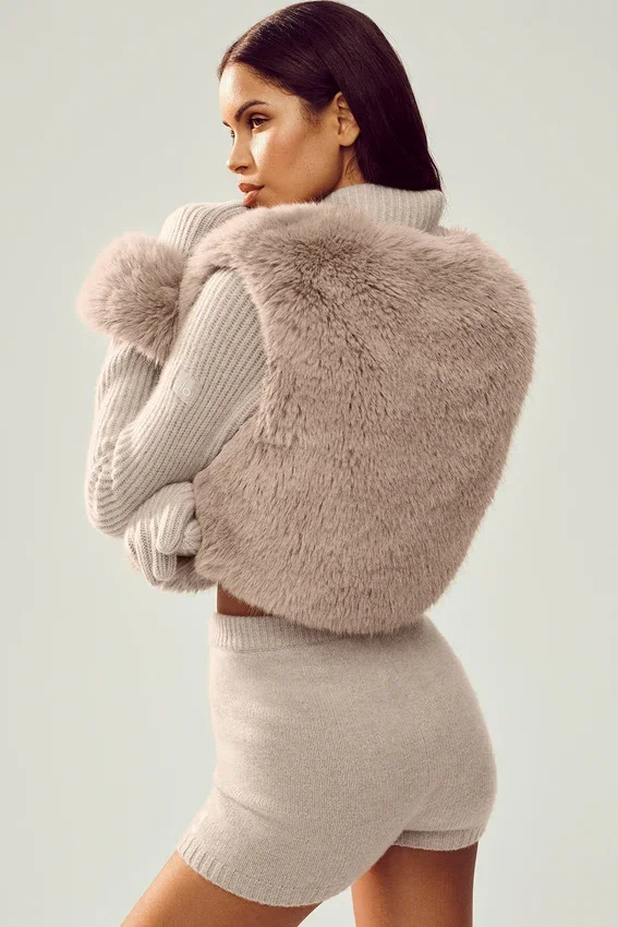 Maglione Northstar in cashmere con pelliccia sintetica e zip integrale - Grigio avena melange