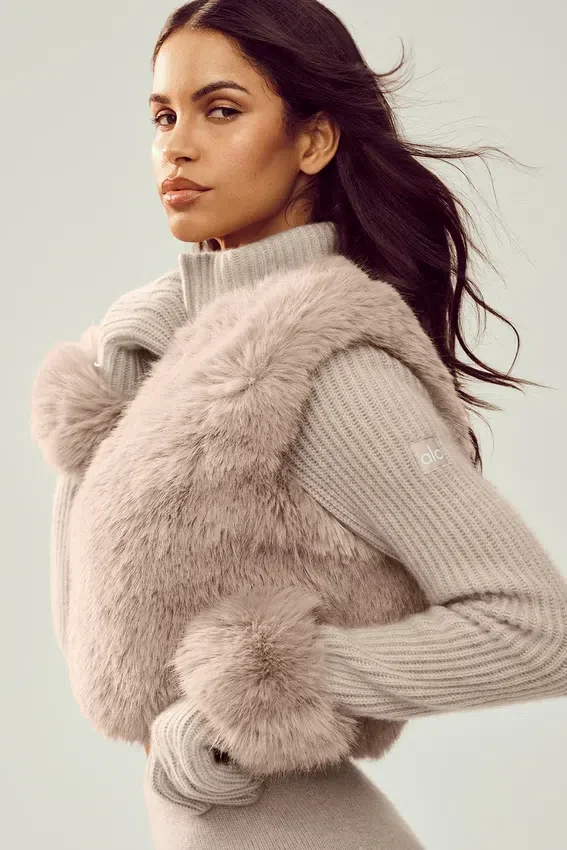 Maglione Northstar in cashmere con pelliccia sintetica e zip integrale - Grigio avena melange