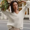 Maglione oversize con scollo a V in misto lana e cashmere New Class - Avorio