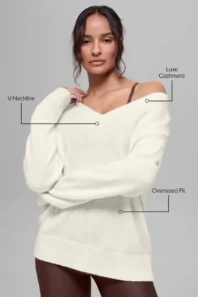 Maglione oversize con scollo a V in misto lana e cashmere New Class – Avorio