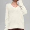 Maglione oversize con scollo a V in misto lana e cashmere New Class - Avorio