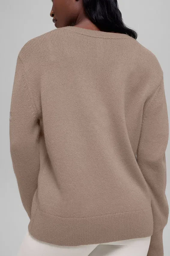 Maglione oversize con scollo a V in misto lana e cashmere New Class - Chai Latte