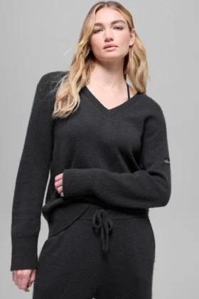 Maglione oversize New Class in misto lana e cashmere con scollo a V - Nero