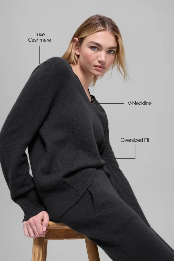 Maglione oversize New Class in misto lana e cashmere con scollo a V - Nero