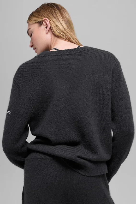 Maglione oversize New Class in misto lana e cashmere con scollo a V - Nero
