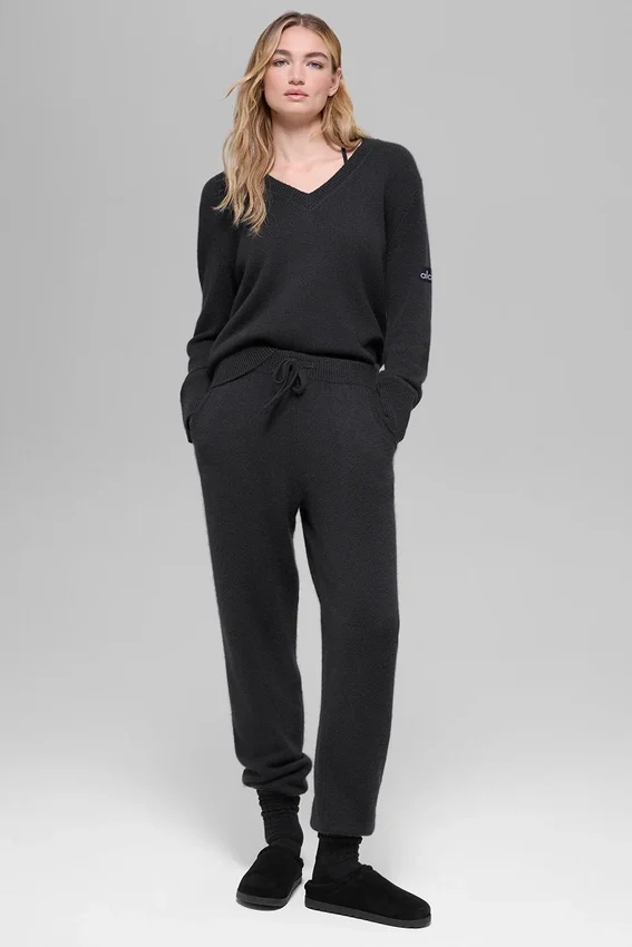 Maglione oversize New Class in misto lana e cashmere con scollo a V - Nero