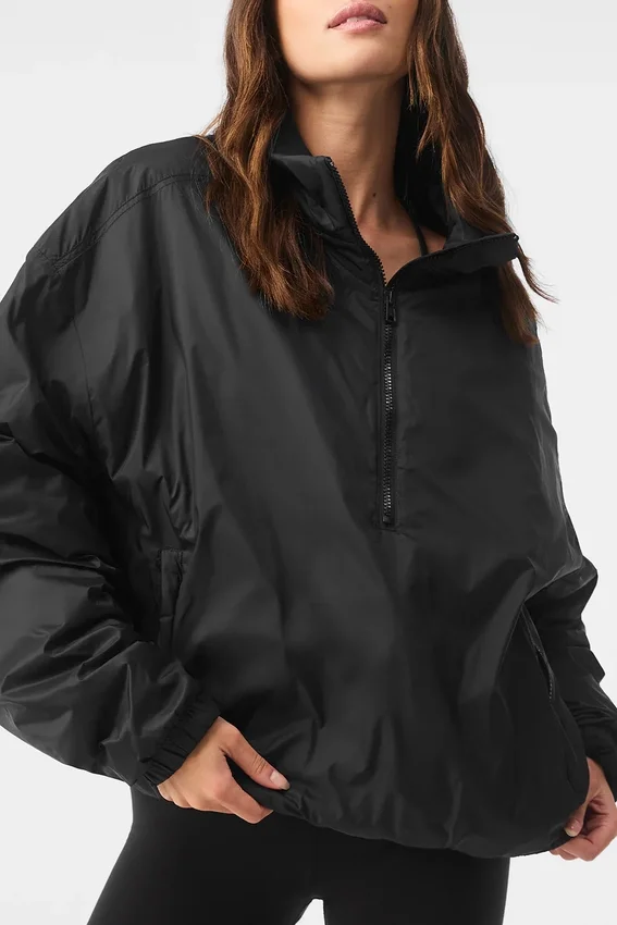 Maglione pullover leggero con mezza zip Latitude - Nera