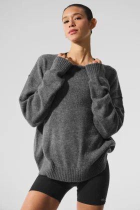 Maglione unisex a girocollo in misto lana e cashmere New Class - Grigio platino