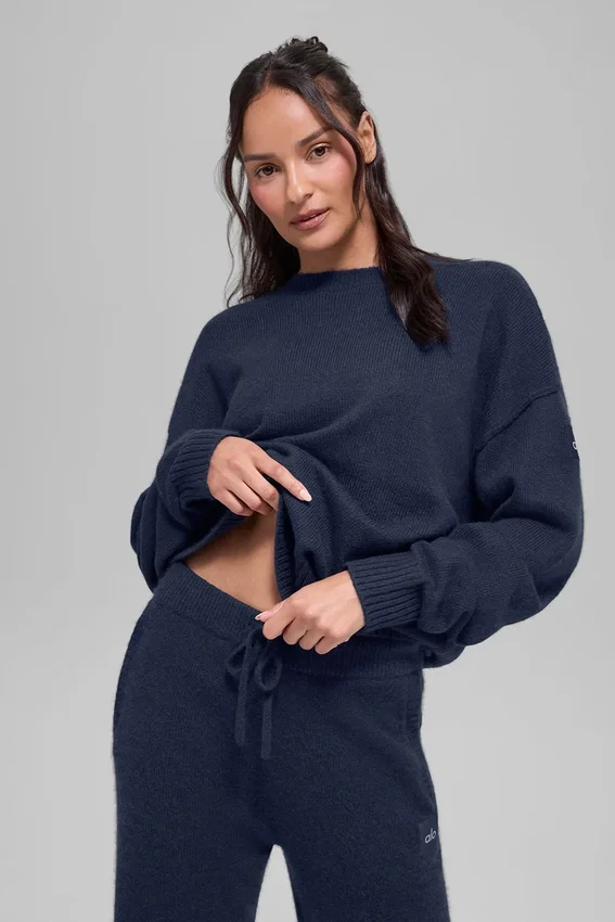 Maglione unisex New Class a girocollo in misto lana e cashmere - Blu navy