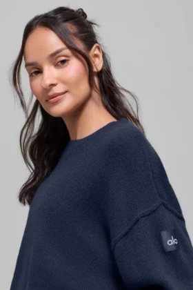Maglione unisex New Class a girocollo in misto lana e cashmere – Blu navy