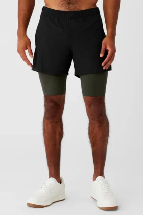 Pantaloncini 2 in 1 Revival da 5" - Nero/Verde Stealth