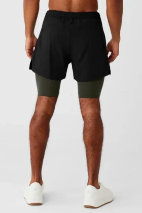 Pantaloncini 2 in 1 Revival da 5″ – Nero/Verde Stealth