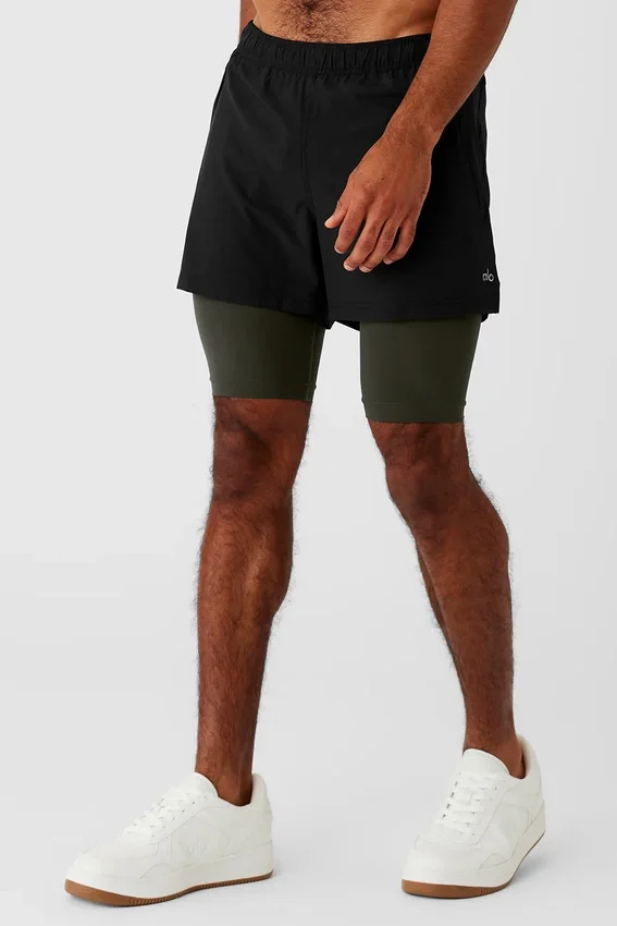Pantaloncini 2 in 1 Revival da 5" - Nero/Verde Stealth