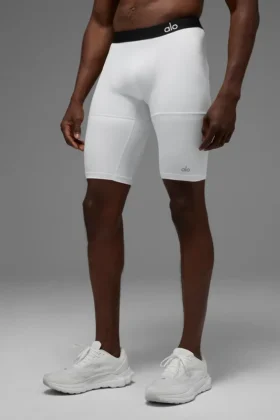 Pantaloncini a compressione Flight da 9" - Bianchi
