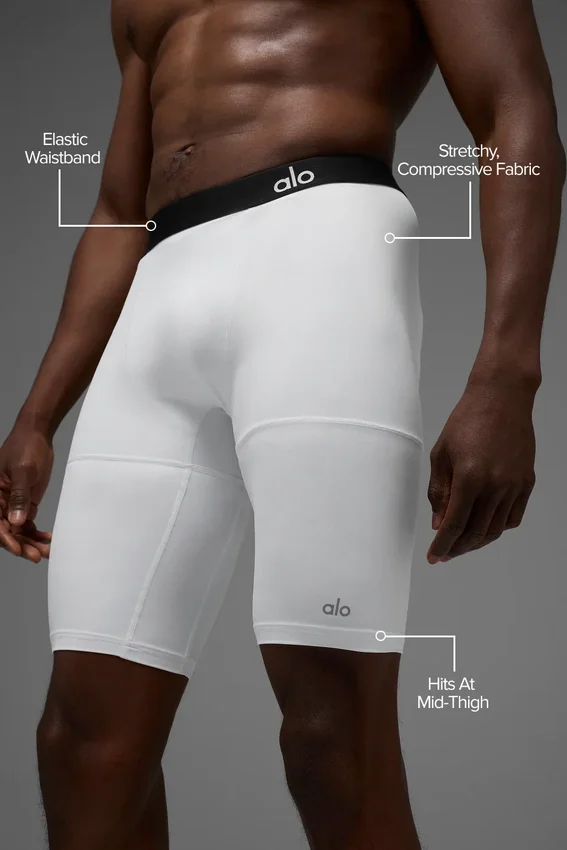 Pantaloncini a compressione Flight da 9" - Bianchi