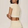 Pantaloncini a maniche corte in cotone e cashmere “My Serve” - Beige sabbia/Bianco