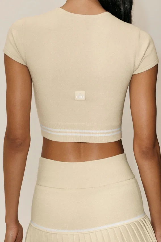 Pantaloncini a maniche corte in cotone e cashmere “My Serve” - Beige sabbia/Bianco