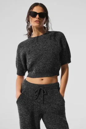 Pantaloncini a maniche corte in melange - Nero melange