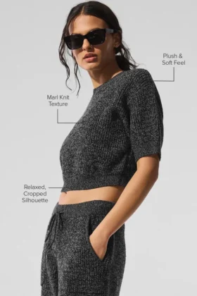 Pantaloncini a maniche corte in melange – Nero melange