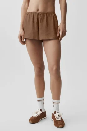 Pantaloncini a vita media semi-trasparenti Golden Hour - Marrone baciato dal sole