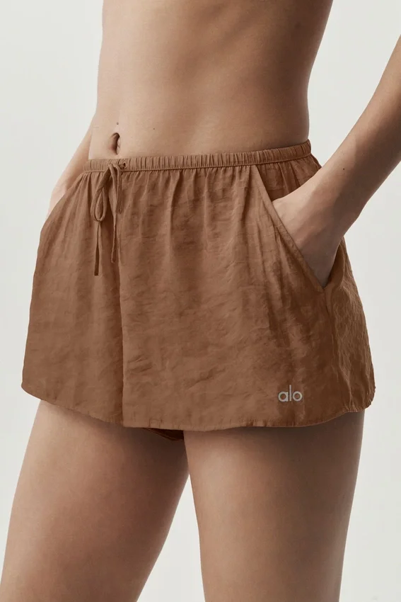 Pantaloncini a vita media semi-trasparenti Golden Hour - Marrone baciato dal sole