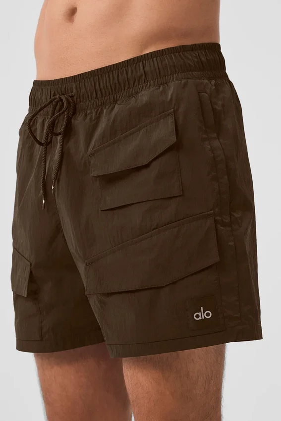 Pantaloncini cargo da escursione in nylon stropicciato da 7" - Espresso