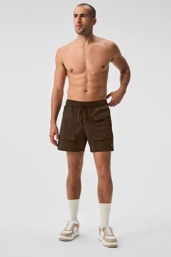 Pantaloncini cargo da escursione in nylon stropicciato da 7" - Espresso