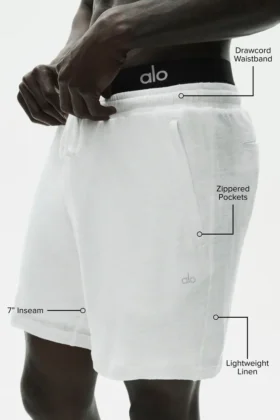 Pantaloncini Coastal in jersey di lino da 7″ – Bianco