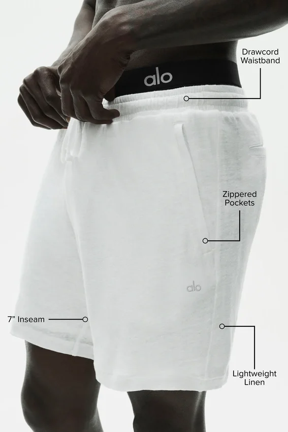 Pantaloncini Coastal in jersey di lino da 7" - Bianco