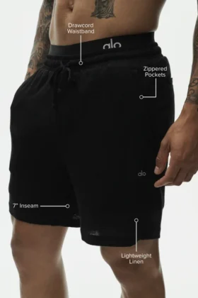 Pantaloncini Coastal in jersey di lino da 7″ – Nero