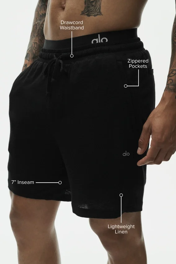 Pantaloncini Coastal in jersey di lino da 7" - Nero