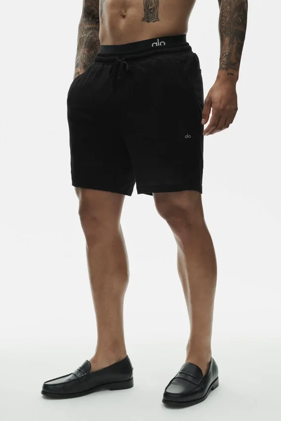 Pantaloncini Coastal in jersey di lino da 7" - Nero