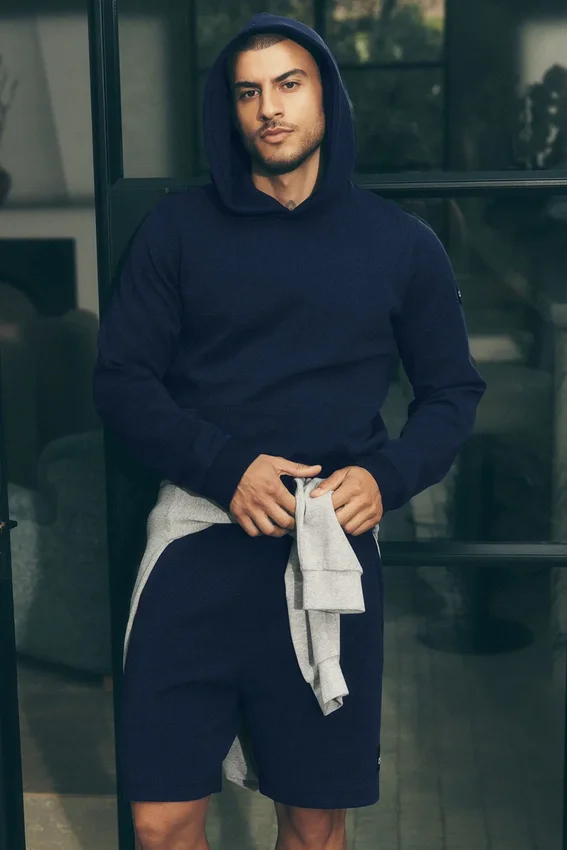 Pantaloncini da casa a trama a nido d’ape da 7" - Blu navy