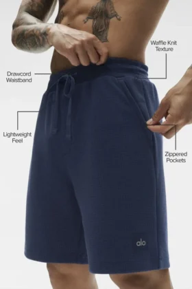 Pantaloncini da casa a trama a nido d’ape da 7″ – Blu navy