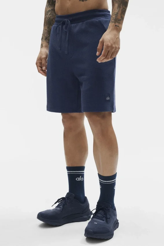 Pantaloncini da casa a trama a nido d’ape da 7" - Blu navy