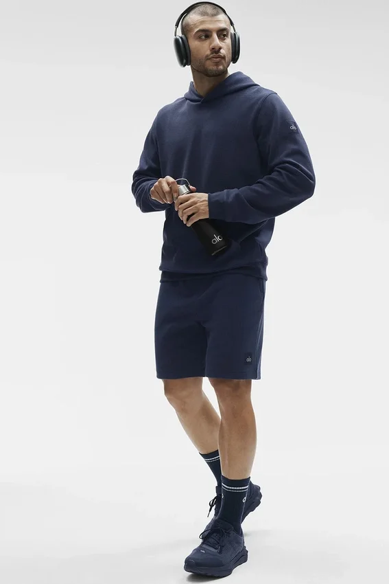 Pantaloncini da casa a trama a nido d’ape da 7" - Blu navy
